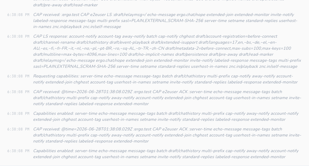 Status buffer showing the CAP LS / REQ / ACK exchange