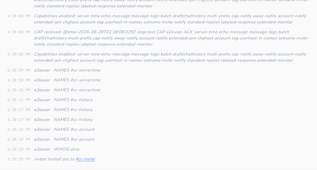 Status buffer showing an "invited you to #cc-invite" line with a clickable channel