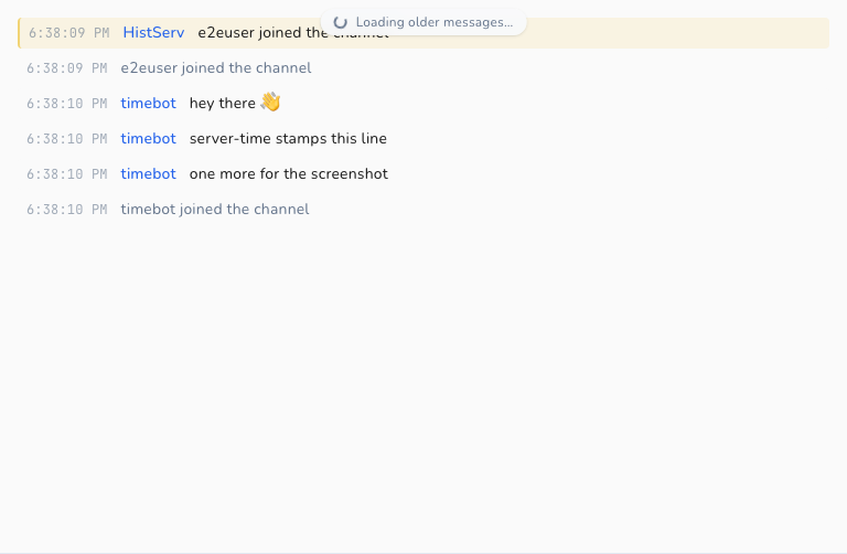 Channel messages, each prefixed with a server-time timestamp